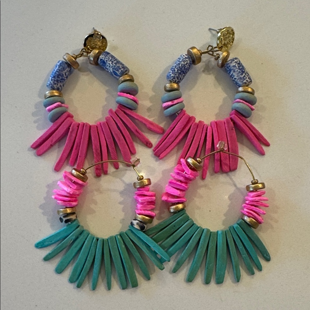 Colorful Beaded Hoop Earrings Set of 2.